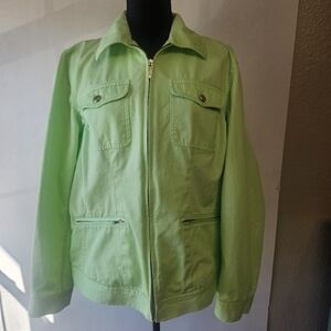 Womens Chaps Denim Green Jacket 1X with Zipper&front pockets Gorpcore Athleisure